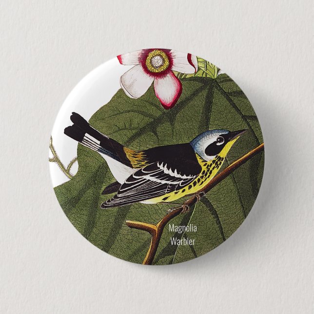 Badge Rond 5 Cm Magnolia Warbler, John James Audubon, Birdwatcher (Devant)