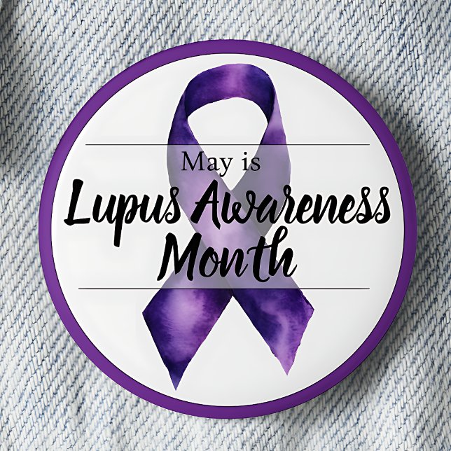 Badge Rond 5 Cm Mai Mois de sensibilisation au lupus (Purple awareness ribbon May Lupus Awareness Month pinback button.)