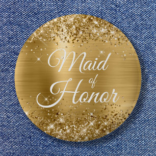 Badge Rond 5 Cm Maid of Honor Glittery Gold Foil