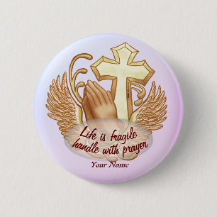 Badge Rond 5 Cm Main de prière chrétienne Sepia
