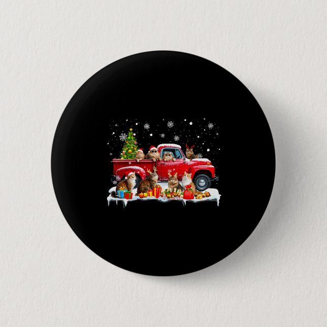 Badge Rond 5 Cm Maine Coon Cat Red Truck Christmas Tree Santa Ugly (Devant)