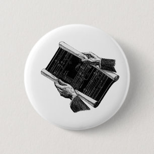 Badge Rond 5 Cm Mains avec plans architecturaux bleus, entreprise 