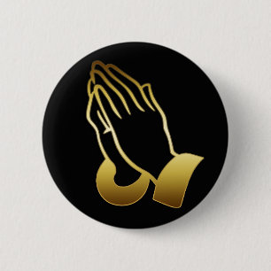 BADGE ROND 5 CM MAINS DE PRIÈRE D'OR
