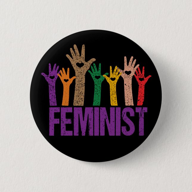 Badge Rond 5 Cm Mains de protestation féministes (Devant)