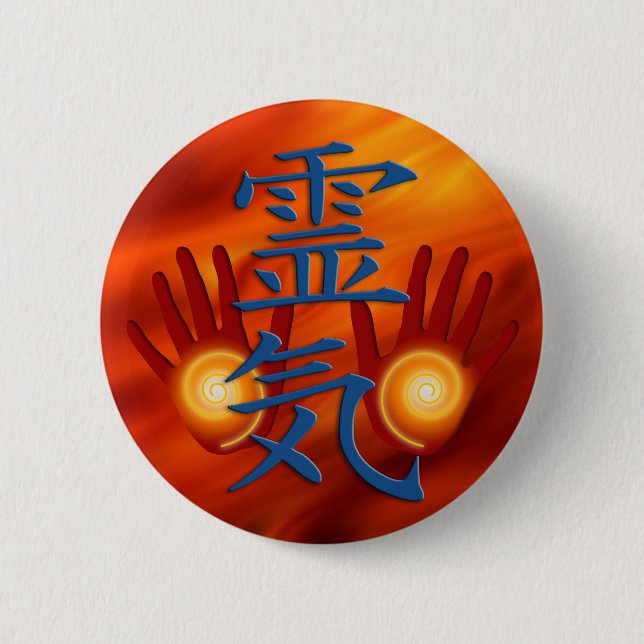 Badge Rond 5 Cm Mains de Reiki (Devant)
