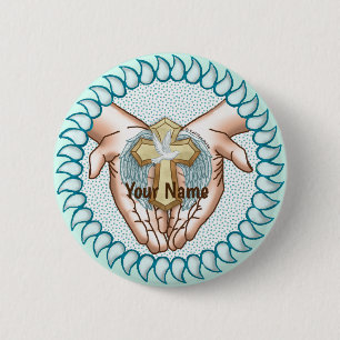 Badge Rond 5 Cm Mains du Saint-Esprit chrétien