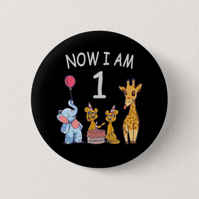 Badge Rond 5 Cm Maintenant j'ai 1 an 1er anniversaire au Zoo (Devant)