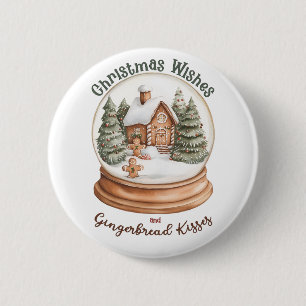 Badge Rond 5 Cm Maison de pain d'épice de Noël Globe des neiges