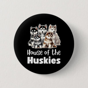 Badge Rond 5 Cm Maison Des Huskies Jolie Aquarelle Puppy Huskies