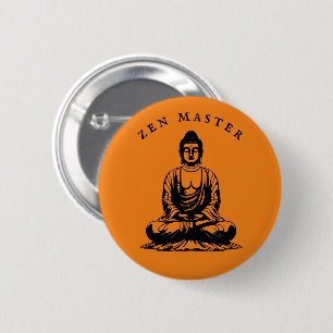 Badge Rond 5 Cm Maître zen - méditation Bouddha Orange