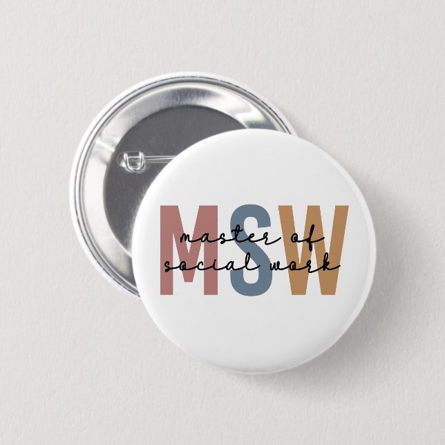 Badge Rond 5 Cm Maîtrise en travail social - Rétro Graduation (Devant & derrière)