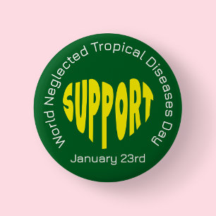 Badge Rond 5 Cm Maladies Tropicales Négligées Monde Vert Et Jaune