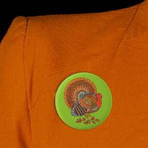 Badge Rond 5 Cm Male Turquie colorée plumes sur vert