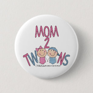 Badge Rond 5 Cm Maman 2 jumeaux garçon et fille