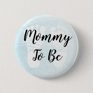 Badge Rond 5 Cm Maman à être baby shower bleu d'empreintes de pas