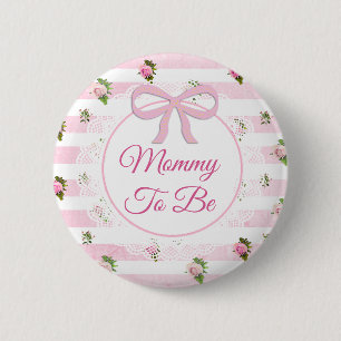 Badge Rond 5 Cm Maman à être bouton floral rose de baby shower