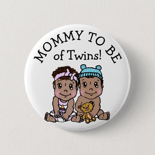 Badge Rond 5 Cm Maman à être de jumeaux, Baby shower ethnique (Devant)