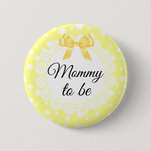 Badge Rond 5 Cm Maman À Être Jaune Polka Dot Douche Bouton