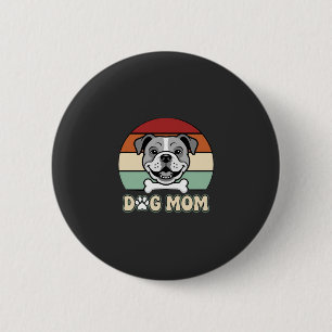 Badge Rond 5 Cm Maman Chien Rétro Vecteur Bouledogue