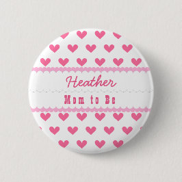 Badge Rond 5 Cm Maman de baby shower à être rose des coeurs V08