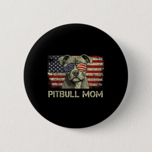 Badge Rond 5 Cm Maman Pitbull Amoureux des chiens Drapeau américai