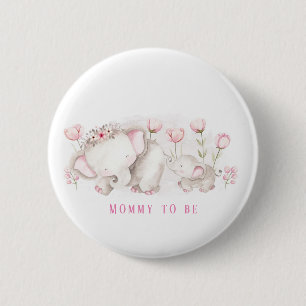 Badge Rond 5 Cm Maman pour être éléphant Pastel Baby shower fille