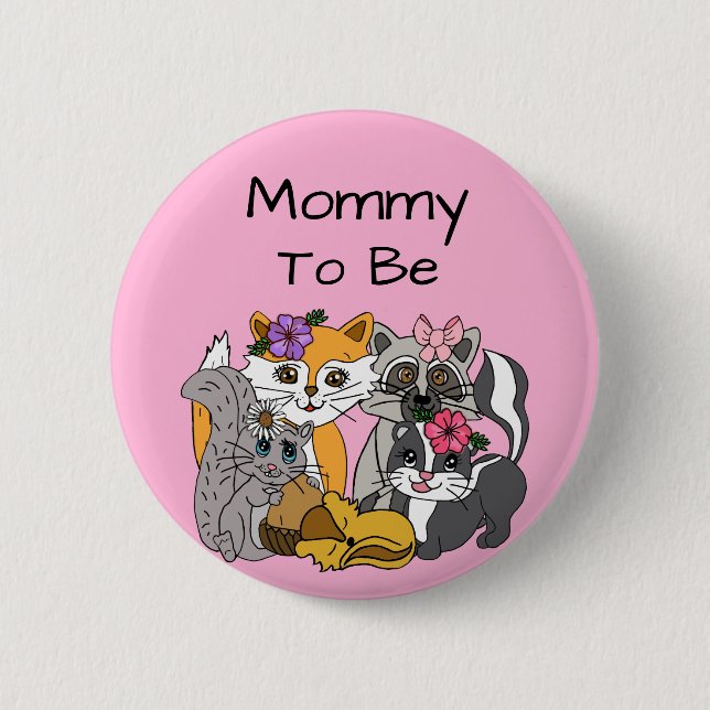 Badge Rond 5 Cm Maman sera Bois Forêt Animaux Baby shower Bu (Devant)