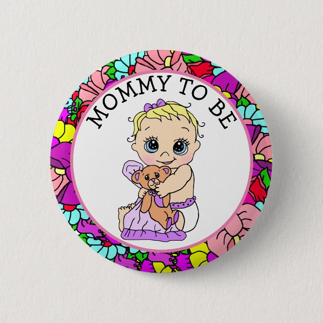 Badge Rond 5 Cm Maman sera le Baby shower de la fille (Devant)
