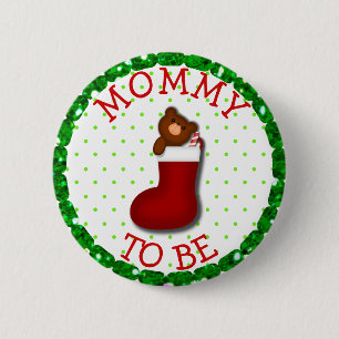 Badge Rond 5 Cm Maman sera Noël Stocker Teddy Bear Button