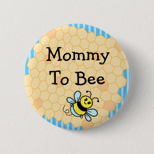 Badge Rond 5 Cm Maman to Bee Bleu et Jaune Baby shower Honeypeb