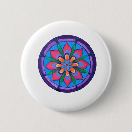 Badge Rond 5 Cm mandala cool violet rose et vert