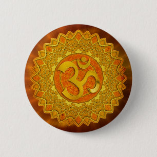 Badge Rond 5 Cm MANDALA OM - orange brillance rouge