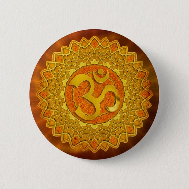 Badge Rond 5 Cm MANDALA OM - orange | brillance rouge (Devant)