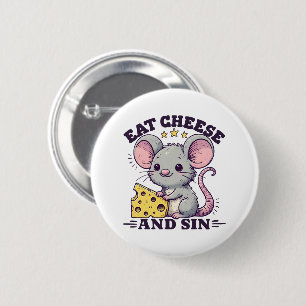Badge Rond 5 Cm Manger du fromage et pécher