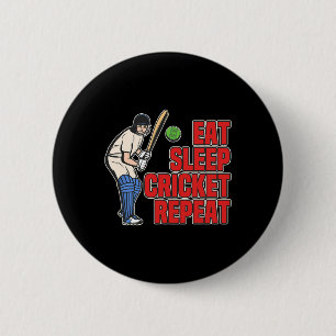 Badge Rond 5 Cm Manger Sommeil Cricket Cricket Rétro Ll Sport Joue
