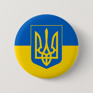 Badge Rond 5 Cm Manteau de l'UKRAINE des bras et du drapeau