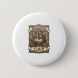 Badge Rond 5 Cm Manuscrit Médiéval Chat Chat Médiéval Vintage