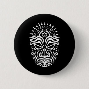 Badge Rond 5 Cm Maori Polynesian Tattoo Haka Dance Face Mask Head