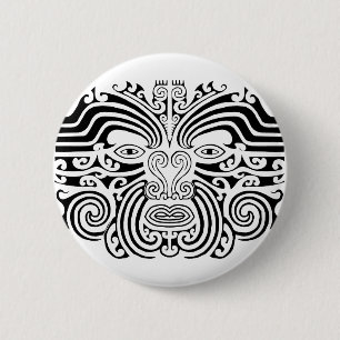Badge Rond 5 Cm Maori Tattoo - Black and White