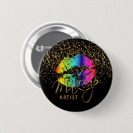 Badge Rond 5 Cm Maquilleur professionnel - lèvres d'arc-en-ciel