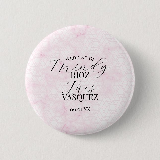 Badge Rond 5 Cm Marble Abstract Pink Wedding Script Black  (Devant)