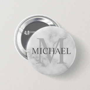 Badge Rond 5 Cm Marbre blanc classique Monogramme personnalisé et