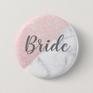 Badge Rond 5 Cm Marbre blanc et rose de la mariée à parties scin