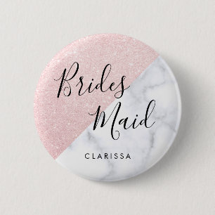 Badge Rond 5 Cm Marbre blanc et rose parties scintillant or brides
