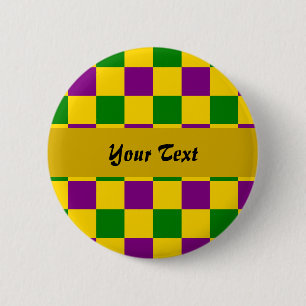 Badge Rond 5 Cm Mardi gras à damiers motif
