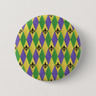 Badge Rond 5 Cm Mardi Gras Arlequin Fleur De Lis