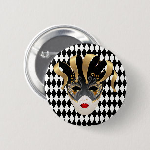 Badge Rond 5 Cm Mardi Gras Diamant noir et blanc