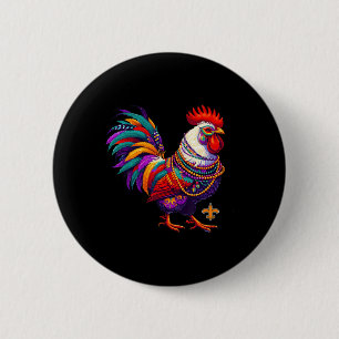 Badge Rond 5 Cm Mardi Gras Perles de coq de poulet Nouvelle-Orléan