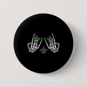 Badge Rond 5 Cm Mardi Gras Skeleton Rocker Hands Rock Music Men Bo