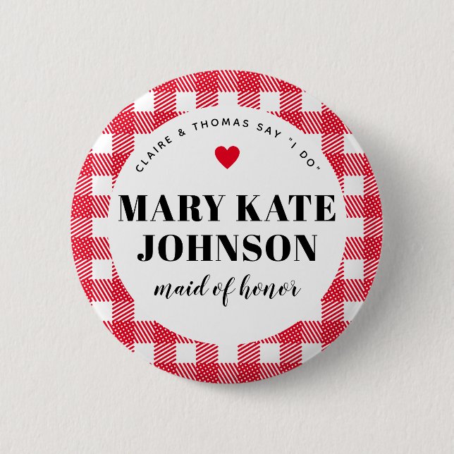 Badge Rond 5 Cm Mariage campagnard rouge Maid of Honor Nom En vich (Devant)